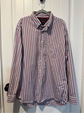Tommy Hilfiger Red, White & Blue Striped Button-Down 80’s 2 Ply Cotton Shirt